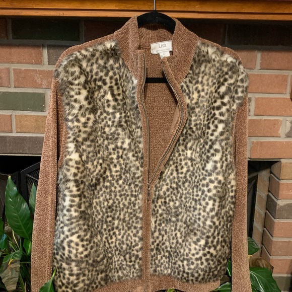 Vtg L Chenille Animal Print Faux Fur Sweater Jacket - Picture 6 of 12